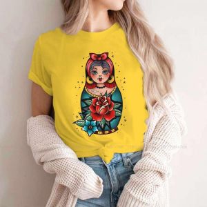 Matryoshka Doll Babushka Stacking Russian Tea 100% Cotton TShirts Traditional Old School Tattoo Personalize Woman's T Shirt  