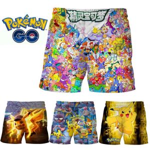 Anime Pokemon Pikachu Shorts Children Adult Summer Thin Style Outer Wear Casual Trend Big Pant Five-point Pant Sports Beach Pant