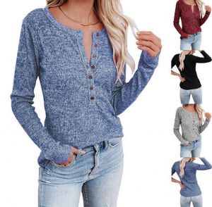 2021 autumn and winter new women's buttons casual long-sleeved T-shirt women ADF26-01-09