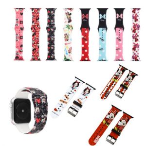 all in one place בגדי נשים Disney Mickey Minnie Apple Watch Silicone Strap 44mm 40mm 42mm 38mm Cartoon Print Strap Suitable for IWatch Series SE/6/5/4/3/2