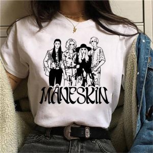 2021 New Maneskin Hip Hop Print Goth Harajuku Top Women T-shirt Casual Ladies Basic O-collar Short Sleeved Tshirt Girl,Drop Ship