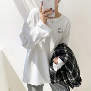 Real shot new autumn and winter long-sleeved T-shirt women's de velvet loose white bottoming shirt with a top in pure white t
