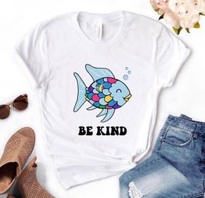 Women T Shirt Be Kind Rainbow Scale Fish Print Tshirt Women Short Sleeve O Neck Loose T-shirt Ladies Causal Tee Shirt