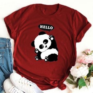 Hello Panda Print Women T Shirt Short Sleeve O Neck Loose Women Tshirt Ladies Fashion Tee Shirt Tops Clothes Camisetas Mujer