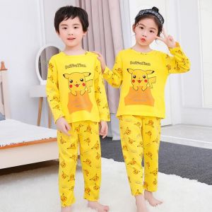 Pokemon Pikachu Children's Pajamas Long Sleeve T-shirt Cartoon Anime Boy Girls Home Service Set Kids Cute Spring Autumn Homew
