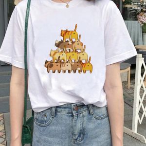 Summer Women's T-shirt Cartoon Cat Print T-shirt Harajuku Graphic T-shirt Casual Retro Women's Short Sleeve
