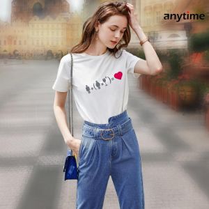 High Quality Modal Cotton Fabric T Shirt for Women Funny Abstract Printed White Casual T-shirt Streetwear Fitness Top Tees
