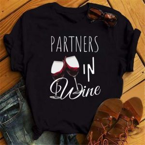 FIXSYS Partners In Wine Graphic Printed Women T-shirt Summer New Fashion Short Sleeve Female Black Tshirts Unisex Funny Tops Tee
