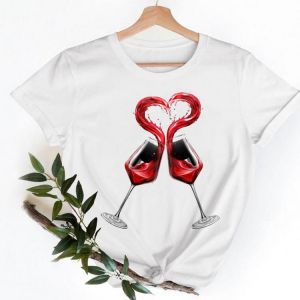 Women Clothes Wine Love Trend Style T-shirts Ladies Fashion Casual Female Tee Clothing Cartoon Short Sleeve Graphic Tshirt