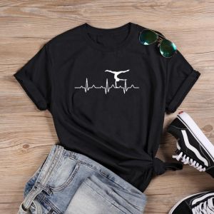 Gymnastics Heartbeat Short Sleeve Cotton Tshirt Women Top O-neck T Shirt Women Casual T Shirt Women Funny Tee Shirt Femme