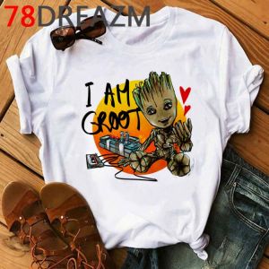 Baby Groot Kawaii Cartoon TShirt Women Hip Hop  Ulzzang Top Tees We Are Groot  Graphic T-shirts  Harajuku Grunge T shirt Female