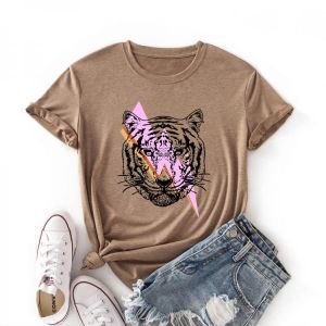 Tiger Lightning Graphic T-shirts Women Short Sleeve T-Shirt Summer Casual Tee Shirts Female Clothes Tops Shirt Graphic T Shirts