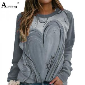 Aimsnug 2021 New Autumn Women T-shirts Long Sleeve Love Print Top Large Size Tees Shirts Loose Casual Pullovers Girls Streetwear