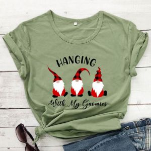 Hanging With My Gnomies T-shirt Cute buffalo plaid Gnomes Shirts Merry Christmas Tee Women fashion Casual aesthetic top