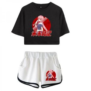Manga Future Diary Tracksuit Female Two Piece Set Summer Short Sleeve Crop Top+Shorts Japanese Anime Clothes  Women Suit