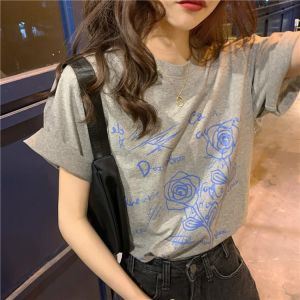 HziriP New Hot Korean Retro Simple Design Loose Printed Short-Sleeved T-Shirt 2021 Fashion All-Match Cotton High-Quality Top