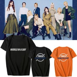 TWICE T-shirt WORLD in A DAY TZUYU SANA MINA JIHYO NAYEON MOMO DAHYUN JEONGYEON CHAEYOUNG Tee Top Summer Short Sleeve T Shirt