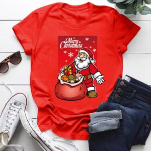 Santa Claus Print Women T shirt Cartoon Summer Top Ladies T Shirt Graphic Female Christmas Tee T-Shirt Womens Clothing