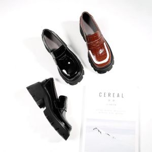 MORDOAN Genuine Cow Leather Loafers Women Shoes Mid Heel Square Toe Ladies Casual Patent Leather Platform Shoes For Women
