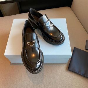 Luxury Single Shoes Platform Loafers Women's Leather Autumn And Winter One-step Thick Heel Black British Small Leather Shoes