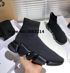 Spring Autumn Lovers Fashion Stretch Knit Socks Shoes Casual Thick Sole Outdoor Leisure Sneakers Women Men Trainers Size 35-45