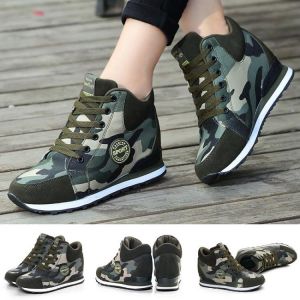 LIN KING Big Size Height Increase Women Casual Canvas Shoes Camouflage Lace Up High Top Tenis Sneakers New Combat Trainers Shoes