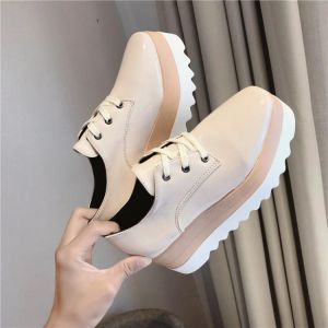 Solid Patent Leather Women Shoes Lace Up Thick Heel Increased Flat Platform Oxford Shoes Woman Loafers Casual Shoes Plus Size