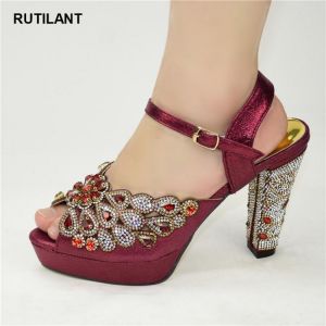 New style Italian ladies party shoes with rhinestones Fashion Italian ladies wedding high heels Italian buckle shoes