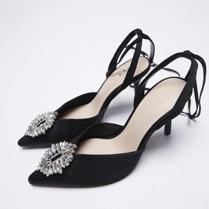 Summer Women High Heels Womens Black Shoes Rhinestone Toe Strap Shoes for Wedding Ladies Dress Sexy Sandals Zapatos De Mujer