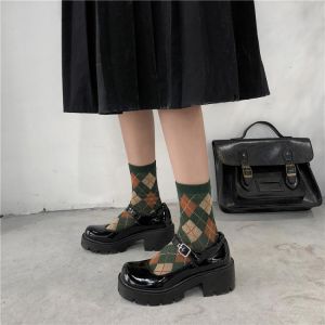 Lucyever Patent Leather Pumps Spring Autumn Mary Jane Shoes Women's Buckle Strap High Heels Retro Platform Lolita Heels Woman
