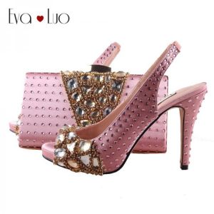 BS1000 DHL Custom Made Rose Pink Crystal Shoes With Matching Bag Set Slingbacks Women Shoes Dress Pumps Bridal Wedding Shoes