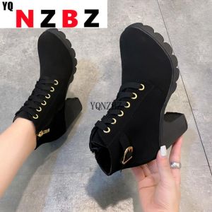 New Spring Winter Women Pumps Boots High Quality Lace-up European Ladies Shoes PU High Heels Boots Fast Delivery