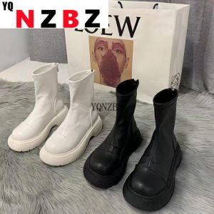 Round Toe Women's Boots Autumn Shoes Zipper Luxury Designer Boots-Women Chelsea Rock Rubber Ankle Low Ladies Fashion 2021 NEW