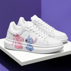 2021 New Fashion Woman Vulcanize Shoes White Sneakers Platform Shoes Lovely Stitch Girls Casual Shoes Women Flats Big Size 43