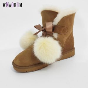 High-quality women's snow boots, real sheepskin, women's boots, 100% natural fur, warm wool, winter boots, laces, fox wo