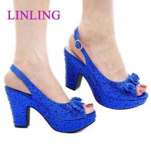 African Shoes for Women Italian Style Party Pump with Rhinestone Designer Shoes Women Luxury 2021 Ladies Sandals with Heels
