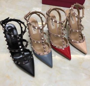classics v brand women sandals 10cm thin heel rivet women high heel sandal real leather red wedding shoes thin heel 34-43 no box