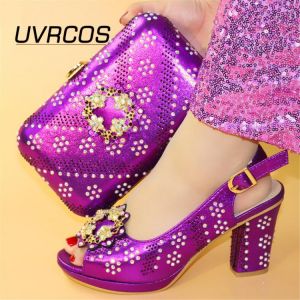 Best Selling Beautiful Purple Shoes and Bag Sets SUMMER Italian Shoes and Bags Set for party African Matching Shoes and Bags