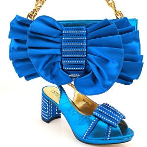 Itallian Design 2021 African Hot Selling Party Elegant Women Shoes and Bag Set in Royal Blue