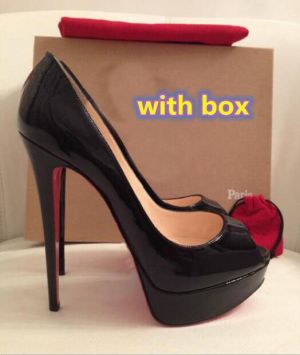 Women Peep Toe High Heel Shoes 14cm Red Platform Shoes Luxury Brand Black/nude Patent Leather Women Sandals 35-45 (with Box)