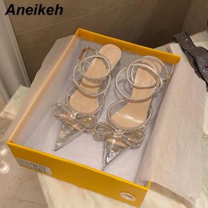 all in one place בגדי נשים Aneikeh Spring/Autumn 2021 Women's Shoes Fashion Butterfly-Knot Narrow Band Bling Patchwork Cross-Tied Crystal Pointed Toe Pu