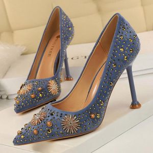 BIGTREE Shoes Rhinestone Women Pumps Sexy Party Shoes High Heels Wedding Shoes Plus Size 43 Female Stiletto Suede Women Shoes