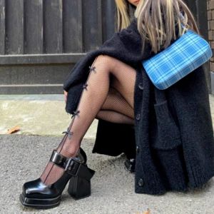 Black Punk Chunky Designer Platform Mary Janes Heels Shoes Women Patent Leather Square Toe Buckle Goth High Heels Women Pumps