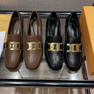 2021 Spring New Retro Metal Buckle High Heel Pumps Slip-on Women's Shoes British Style Chunky Heel Loafers Leather Shoes