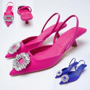 2021 Brand Women Sandals Pumps Female Fashion Luxury Crystal Sequined Slingback Sandals Thin Low Heel Ladies Elegant Pumps Shoes