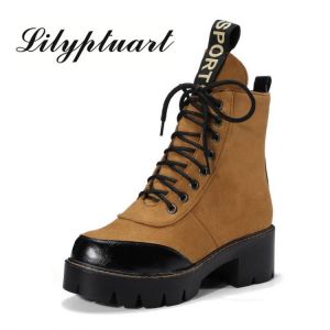 2020 autumn and winter new simple punk women's boots 40-43 large size shoes thick-soled stitching lace-up winter boots women