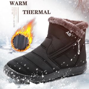 Women's Cotton Knitted Plush Warm Snow Boots，Women's Short Plush Winter Ankle Boots Zipper Plus Size Warm Shoes Botas 