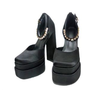 Pumps Luxury Satin Cloth Crystal Buckle Spring Summer Female Party Runway Shoes Round Toe High Heels Women Sandals Shoes