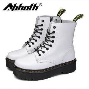 Abhoth Women Fashion British Style High-Top Martin Boots Leather Waterproof Women Shoes Thick-soled Height Increase Ankle Boots