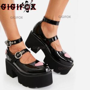 2021 Brand New Sale Block Heels Buckles Heart Platform Black Gothic Girls Cosplay Lolita Mary Janes Pumps Shoes Women